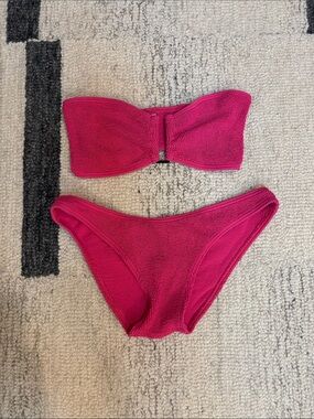 bond-eye Hot Pink Textured Bandeau Bikini Set